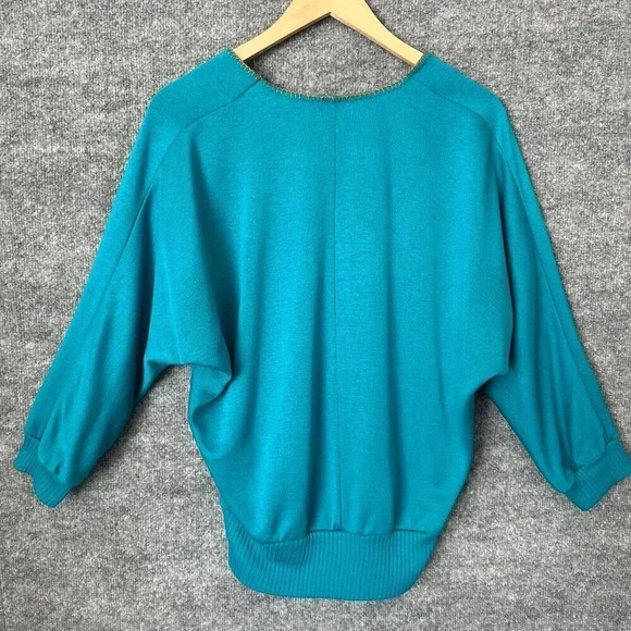 Vintage Southwest Top Womens S Turquoise Knit Embroidered Dolman Sleeve Shirt - Picture 4 of 15